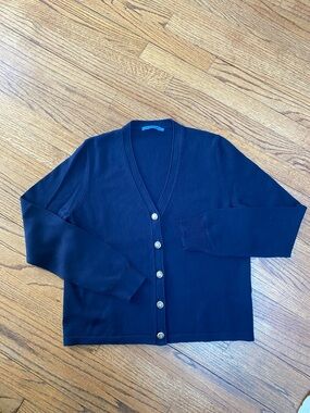 J. McLAUGHLIN Navy V-Neck Button Cardigan with Gold Buttons, Sz M